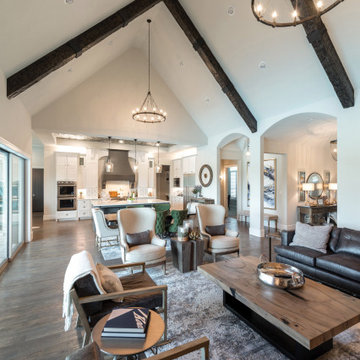 Living Room Inspiration | Modern Farmhouse | Ceiling Beams | Open Concept | Wood