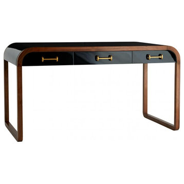 Victoria Desk, Black, Wood, Solid Walnut, Brass, 56"W x 30"H (5371 3JN03)