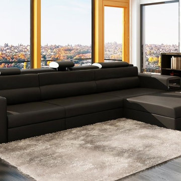 Black Leather Sectional Sofas with Lights