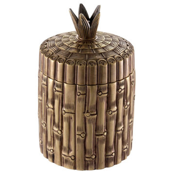 Sculptural Metal Box, Eichholtz Bamboo, Gold