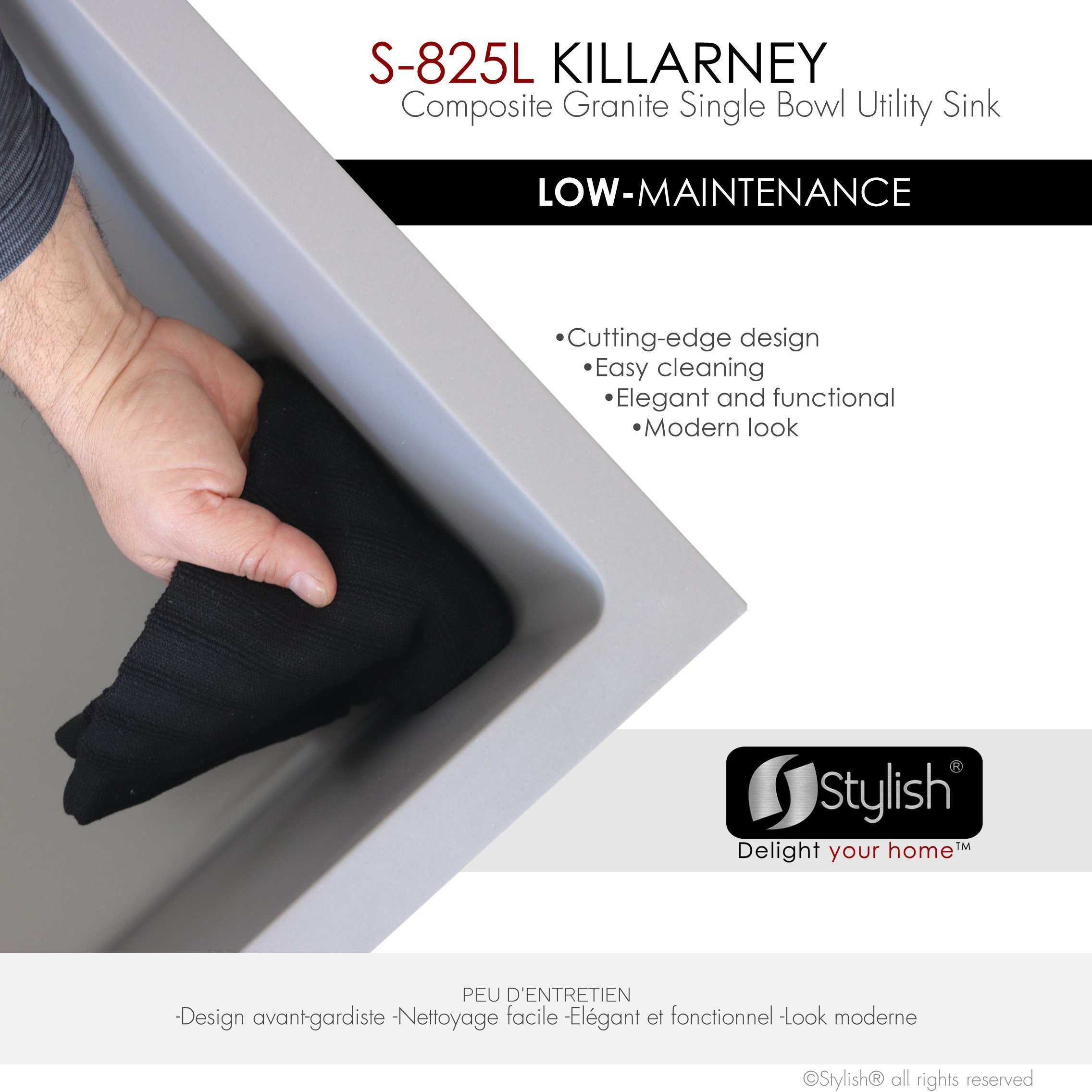 25 inch Dual Mount Single Bowl Gray Granite Laundry Sink S-825L