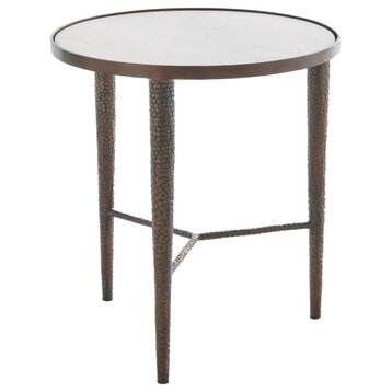 Elegant Pebbled Bronze White Accent Table End Marble Round Tripod Textured