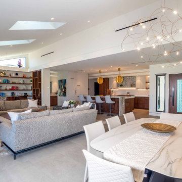 Modern Open Concept Living and Dining Room with Luxury Kitchen