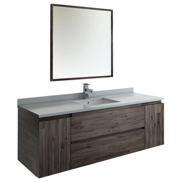 Fresca Formosa 60" Wall Hung Single Sink Bathroom Vanity with Mirror in Brown