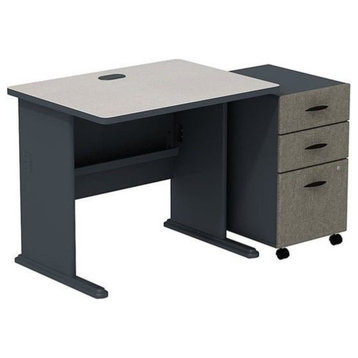 Scranton & Co 36" Desk with Mobile File Cabinet in Slate