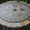 30" Eucalyptus, Metal Bistro Table, Sandstone Mosaic