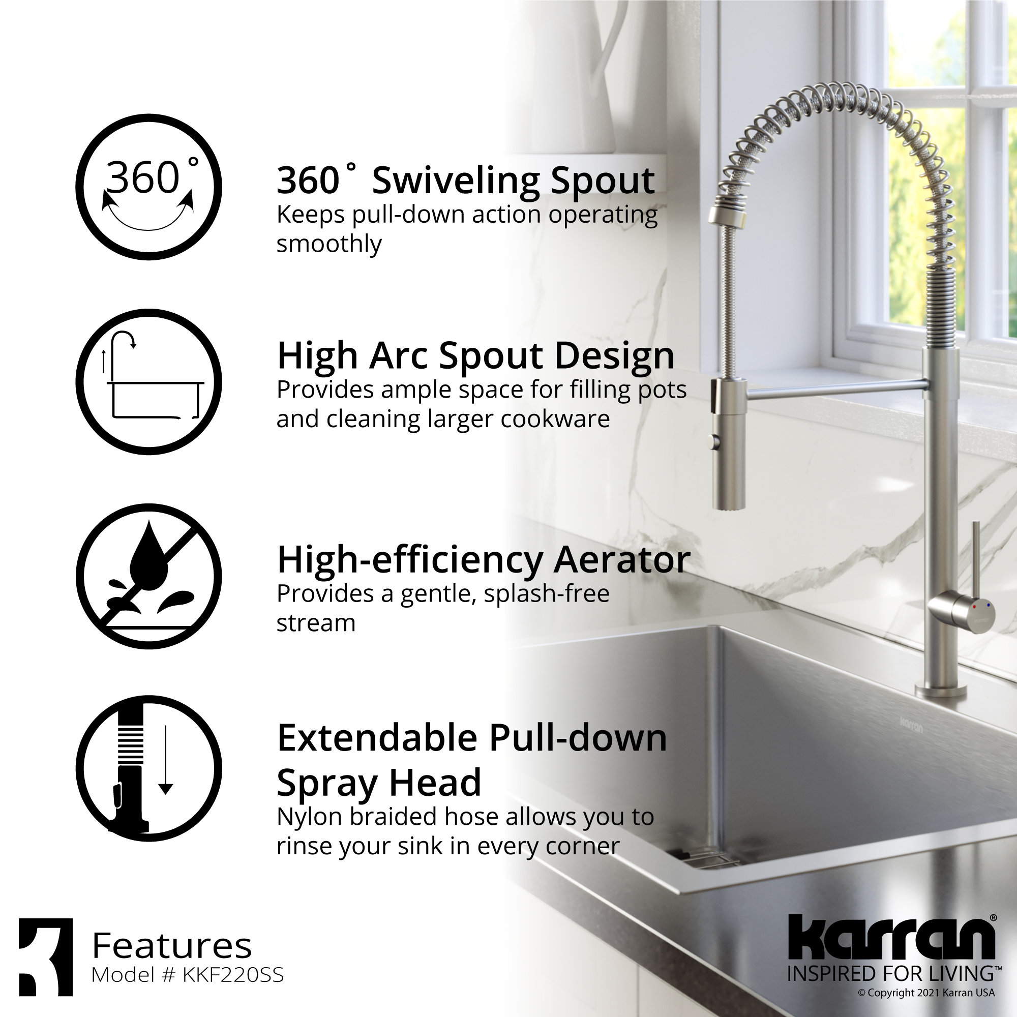 Karran All-in-One Farmhouse Quartz 34" Single Bowl Sink, Black With Faucet