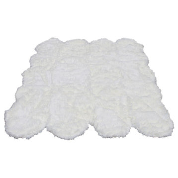 Super Soft White Faux Fur Sheepskin Shag Rug, White, Octo Pelt 5'x7'