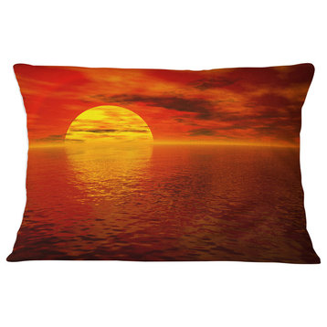 Sun Falling to Yellow Ocean Seashore Throw Pillow, 12"x20"