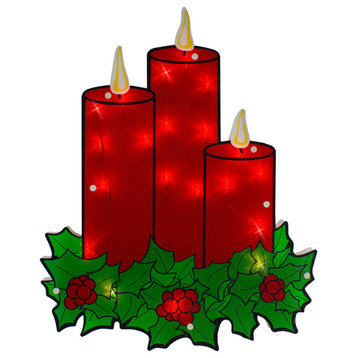 17.5" Lighted Red Three Candles Christmas Window Silhouette