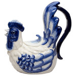Cosmos Gifts Corp. - Ceramic Dutch Blue Country Rooster Teapot - This Fine Ceramic Dutch Blue  Rooster Teapot makes an excellent complement
