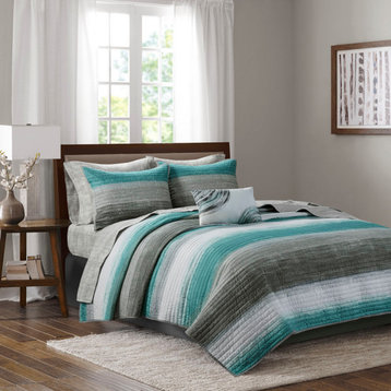 Madison Park Essentials Saben 6 Piece Quilt Set With Cotton Bed Sheets, Aqua