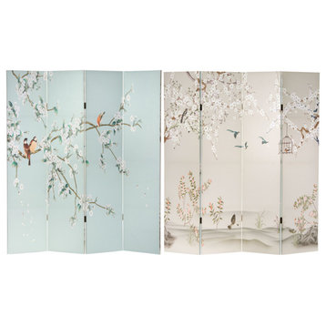 6' Tall Double Sided Birds and Plum Blossoms Canvas Room Divider