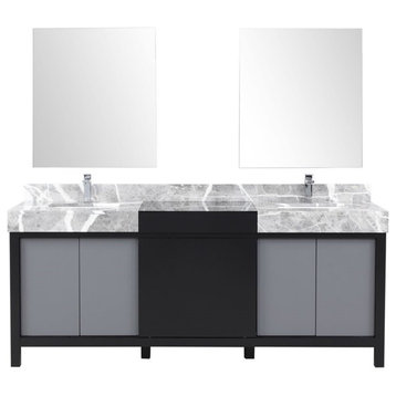 Lexora Home Zilara 80" Double Marble Top Bathroom Vanity with Mirror and Faucet