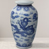 14" Dragon Blue and White Porcelain Tung Chi Vase