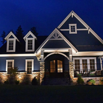 Exterior Home Lighting Stone and Siding Craftsman Home in Indianapolis