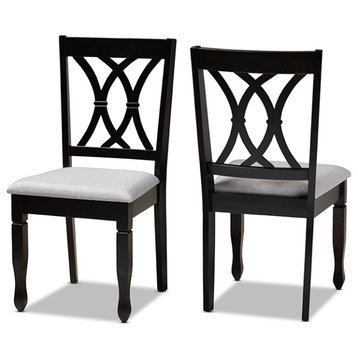 Reneau Modern Gray Fabric Espresso Brown Wood Dining Chair, Set of 2