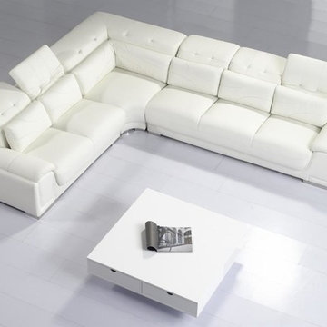 Modern White Leather Sectional Sofa with Adjustable Tufted Headrests