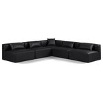 Meridian Furniture - Cube Upholstered Modular Sectional, Black, 5-Piece: 4 Armless Chair, 1 Corner Chair, Vegan Leather - Elevate your space with the luxurious Cube Vegan Leather Modular Sectional. This modular sectional exudes modern elegance, charm, and comfort making it a perfect addition to any contemporary living space. Its clean lines and cube shape are reminiscent of minimalist design, while the plush black vegan leather upholstery adds a touch of luxury and sophistication. The chair's versatile construction and geometric aesthetic seamlessly integrate into various design styles, from sleek living rooms to chic home offices, embodying the essence of modern design and creating a sense of order and tranquility in your space.
