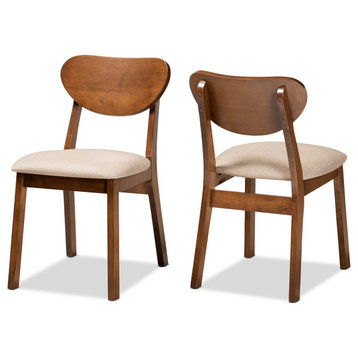 Damara Mid-Century SUpholstered Brown Finished Wood 2-Piece Dining Chair Set
