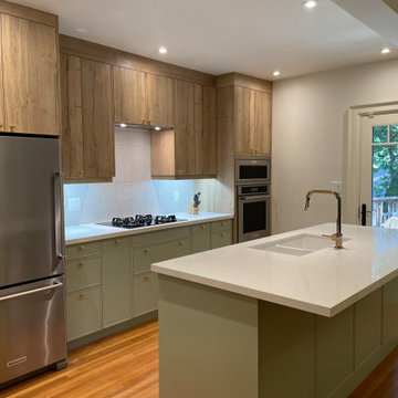 IKEA Kitchen with Custom White Oak and Sage Green Doors by Allstyle