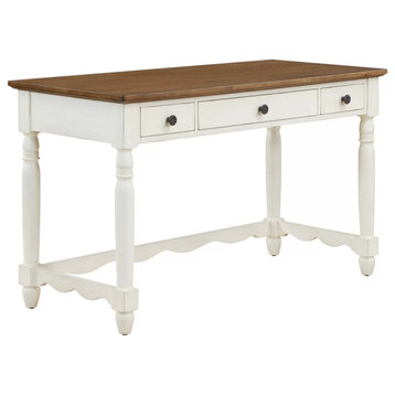 Classic Desk, Rubberwood Legs With Rectangular Top & Storage Drawers, White