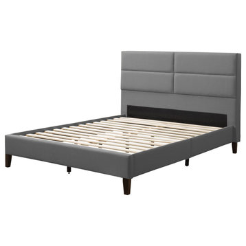 CorLiving Bellevue Upholstered Panel Bed, Double/Full, Light Grey