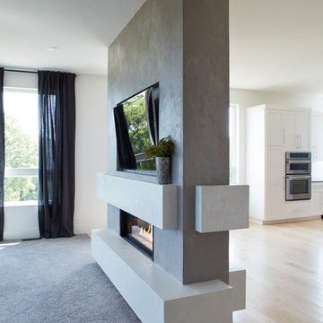 Two Sided Fireplace with Concrete Surround