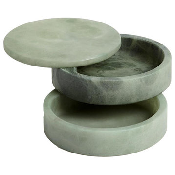 Elegant Sage Green Alabaster Stone Round Swivel Box Small Jewelry Tiered