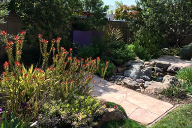 Photo of a large transitional partial sun backyard stone pond in San Francisco.