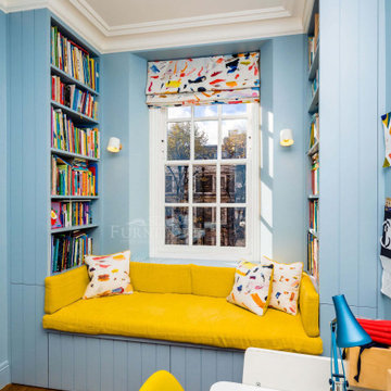 Kids Study Room with Window Seating and Bookcases