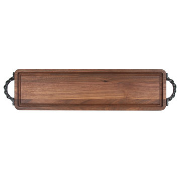 BigWood Boards Long Bread Board with Twisted Square Handles, Walnut