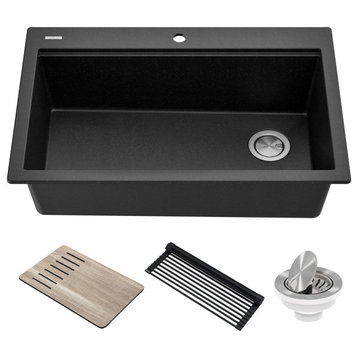 KRAUS Bellucci Workstation 33" Drop-In Granite Composite Kitchen Sink, Black