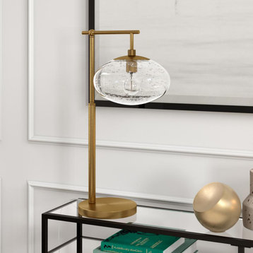 Blume 25 Tall Arc Table Lamp with Glass Shade in Brushed Brass/Seeded
