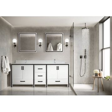 Ziva Bath Vanity, White, 84", White Quartz, Vanity With Top, Sink, & Mirror