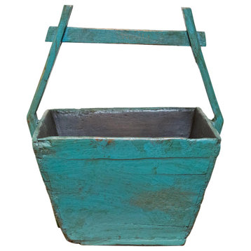 Antique Blue Painted Asian Basket