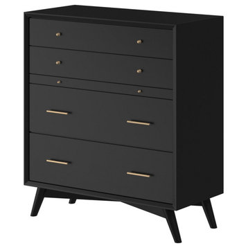 Flynn Mid Century Modern 4 Drawer Chest With Pull Out Tray, Black