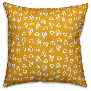Yellow Rooster Pattern Throw Pillow, 20"x20"
