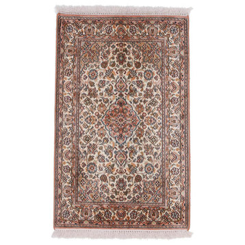 Oriental Rug Kashmir Silk 3'3"x2'2" Hand Knotted Carpet