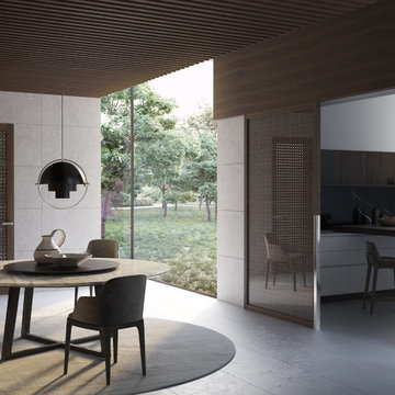 Modern dining room with sliding door partition