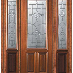 Pre-hung Sidelights Door 96 Mahogany Marsala 2 Panel 2/3 Lite Glass - Front Doors