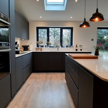 Smooth lacquered grey contemporary handleless kitchen