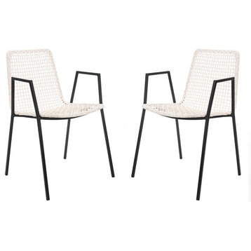 Safavieh Wynona Leather Dining Chairs, White, Black, Set of 2