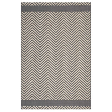Gray and Beige Optica Chevron With End Borders 5x8 Indoor and Outdoor Area Rug