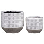 Urban Trends - Round Ceramic Pot With Gray Oval Pattern Design, Gloss White, Set of 2 - UTC pots are made of the finest terras which makes them tactile and attractive. They are primarily designed to accentuate your home, garden or virtually any space. Each pot is treated with a gloss finish that gives them rigidity against climate change, or can simply provide the aesthetic touch you need to have a fascinating focal point!!