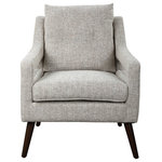 Uttermost - O'Brien Armchair, Stone - A nod to classic Scandinavian style, this open arm style chair is tailored in a woven linen blend fabric in natural stone hues with a button tufted back cushion and dark walnut finished wood legs. Seat height is 19".
