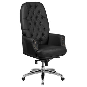 High Back Tufted Leather Multifunction Executive Swivel Chair With Arms