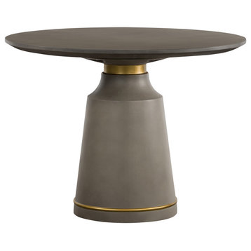 Pinni Concrete Round Dining Table With Bronze Painted Accent, Gray