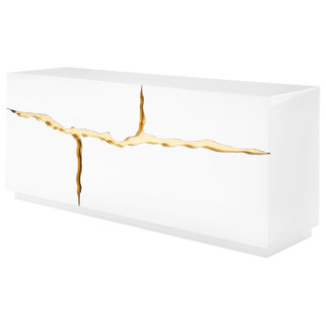 Piaz Sideboard, Luxe Glam Buffet Cabinet Gold Credenza, White