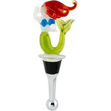 Tropical Mermaid Wine Bottle Glass Art Topper Stopper